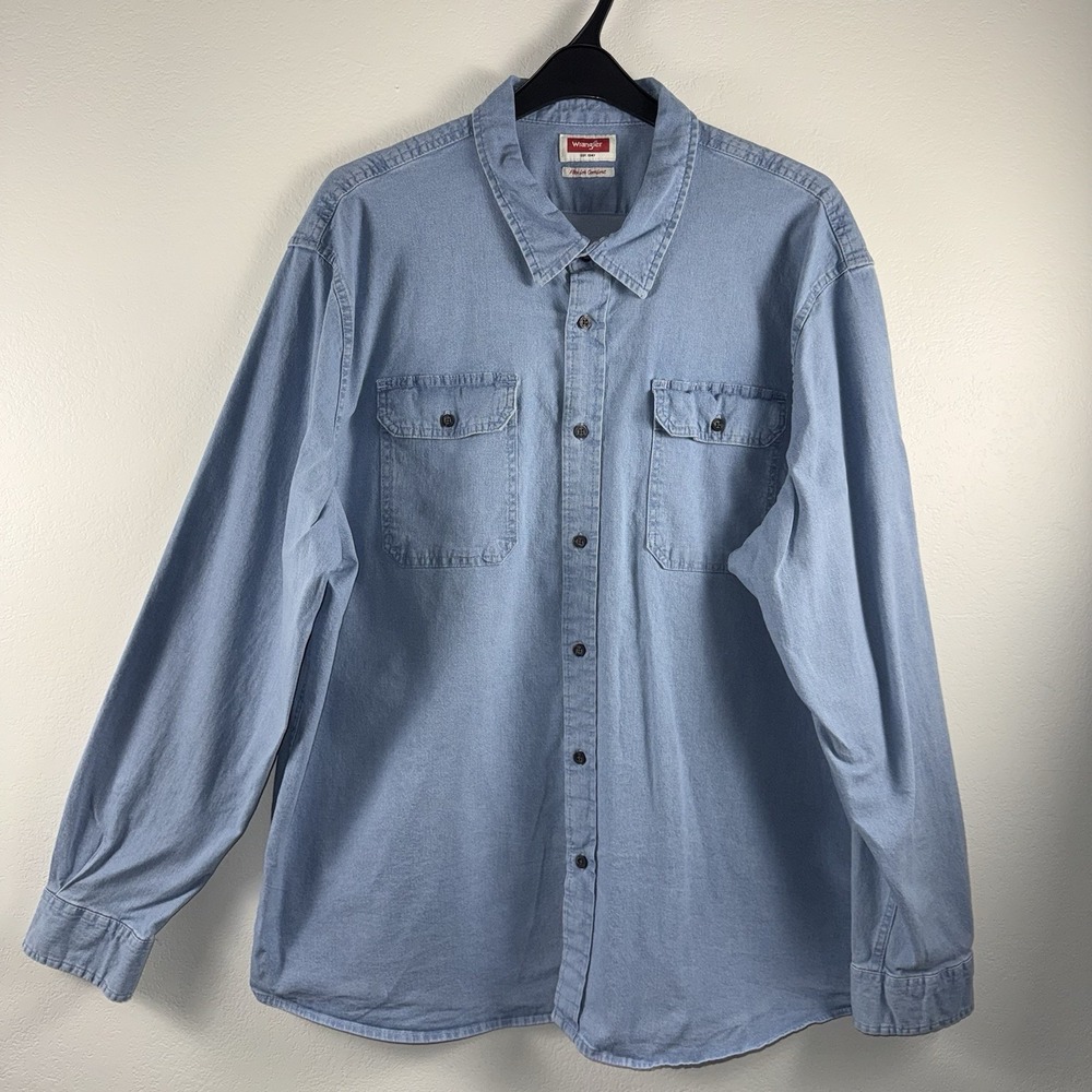 Wrangler Mens Utility Shirt 2X Denim Long Sleeve Flex for Comfort Button Classic